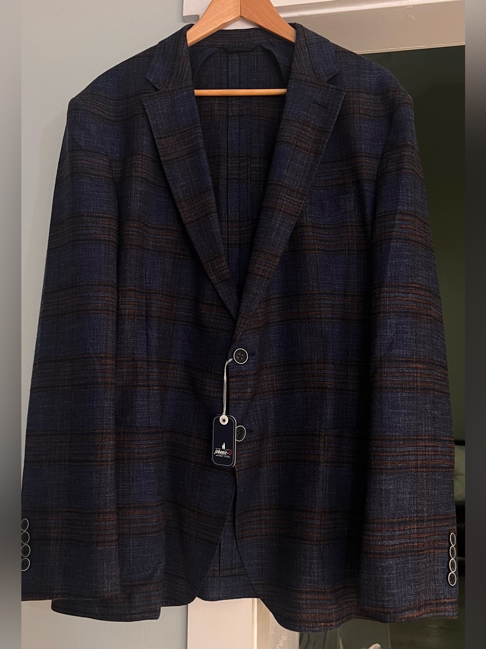 johnnie-O (HOBBS) Navy and Brown Plaid Sport Coat size 46R